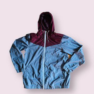 ZINE Gray Burgundy Hooded LS Unlined Windbreaker Jacket - Small